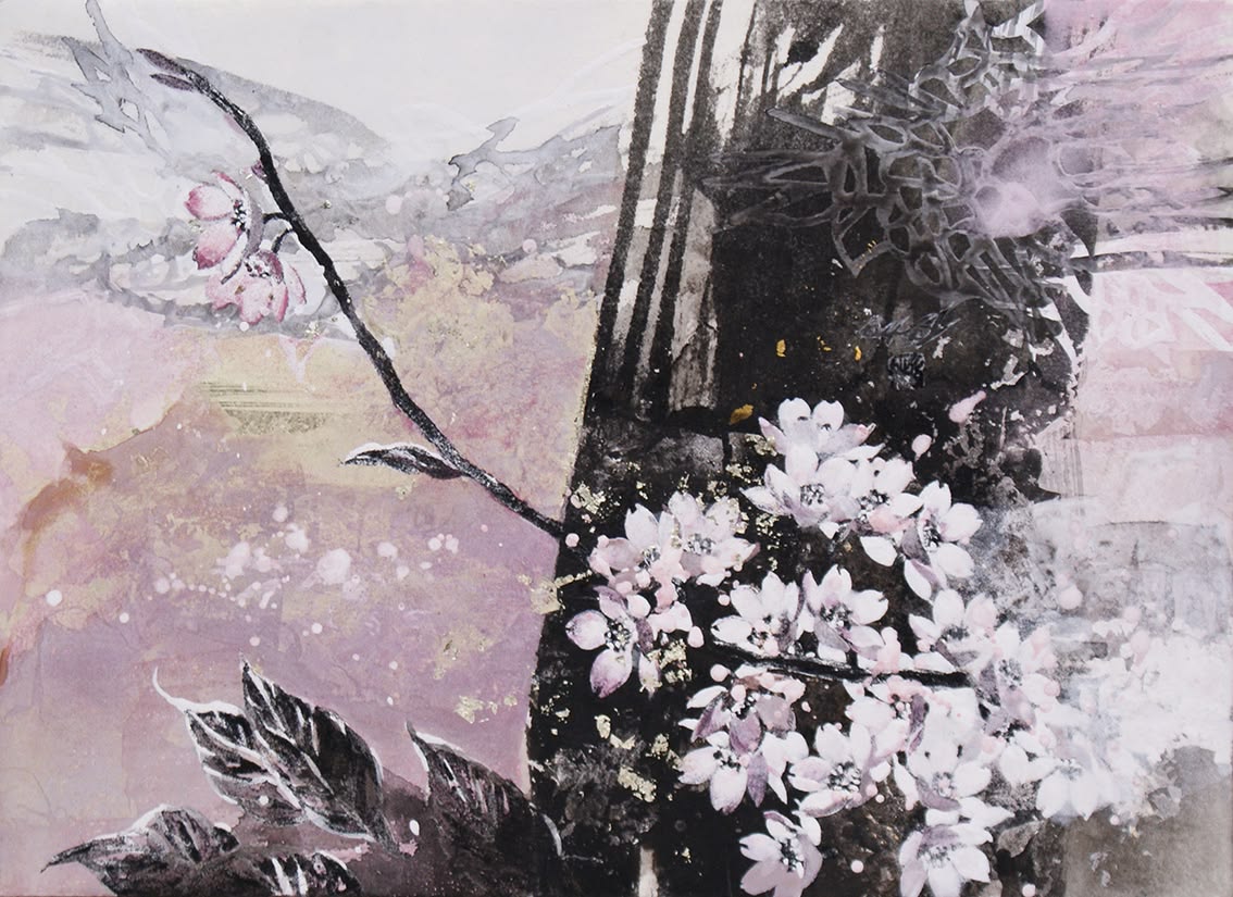 Pink and dark abstract floral painting