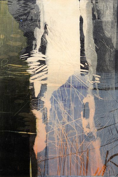 Dark atmospheric vertical painting with light