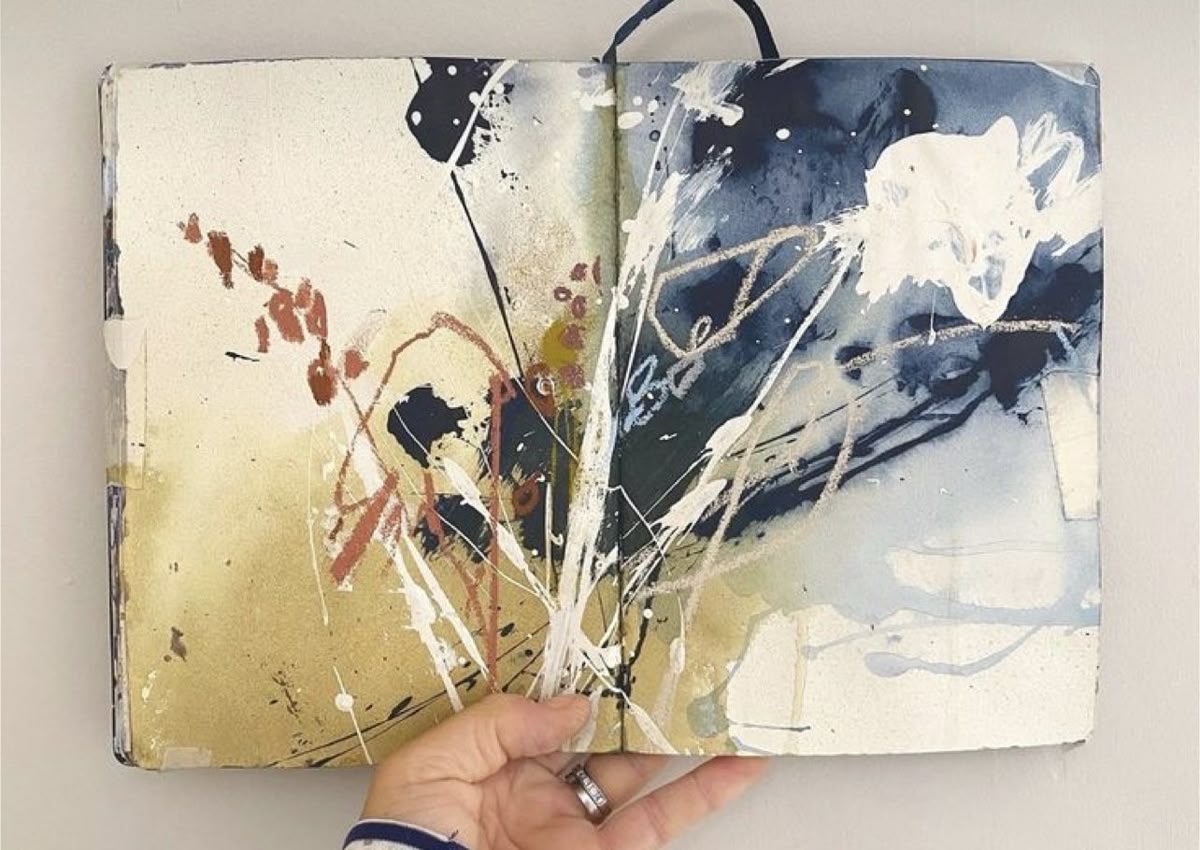 Blue and cream watercolor mixed media sketchbook