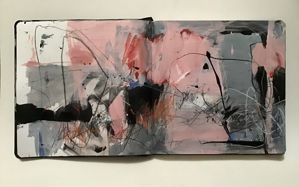 Pink and gray abstract mixed media sketchbook